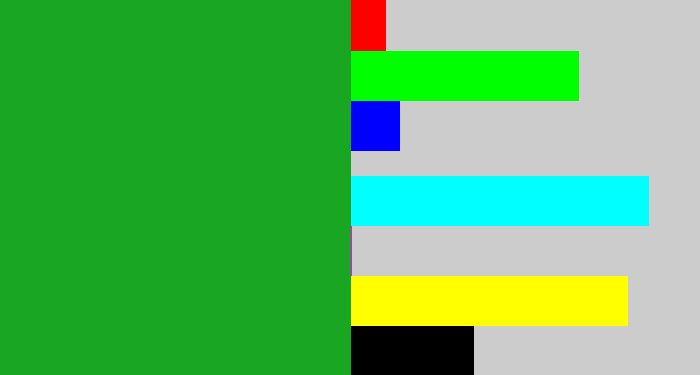 Hex color #19a623 - green