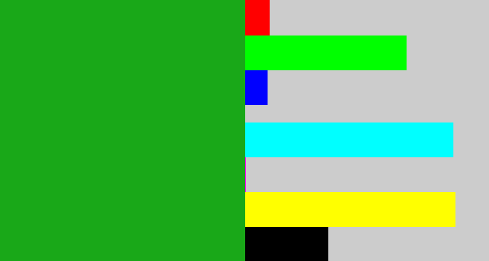 Hex color #19a818 - green