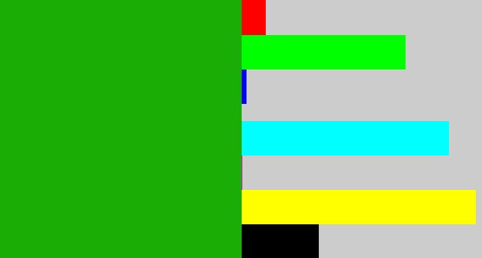 Hex color #19ad06 - green