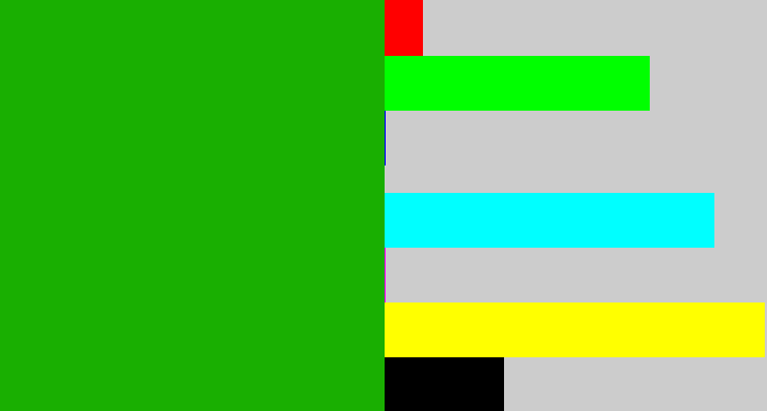 Hex color #19af01 - green