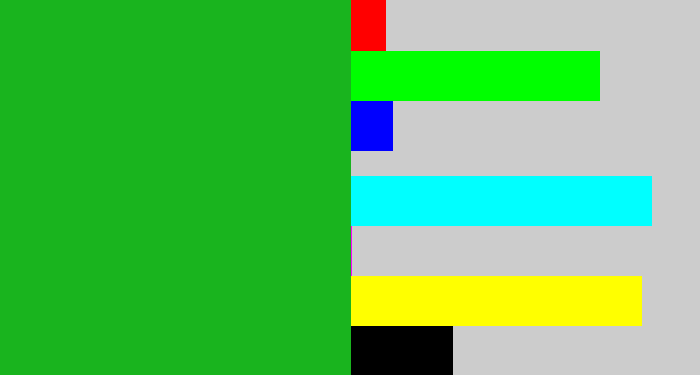 Hex color #19b41e - green