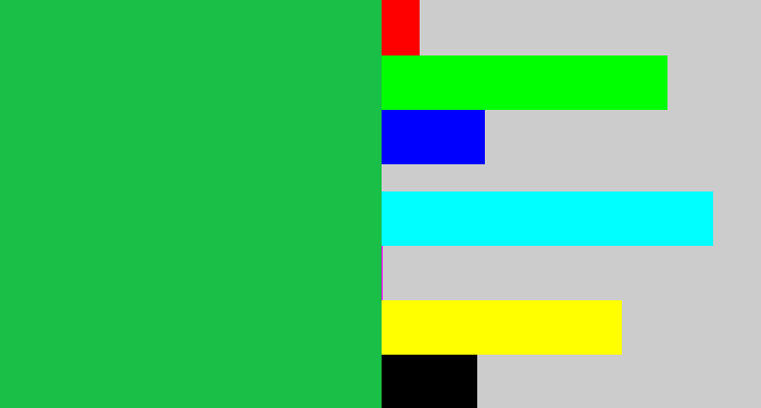 Hex color #19bf46 - shamrock green