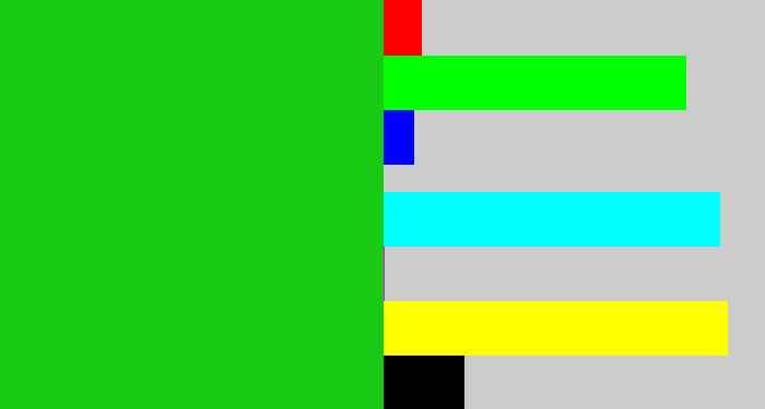 Hex color #19ca15 - green