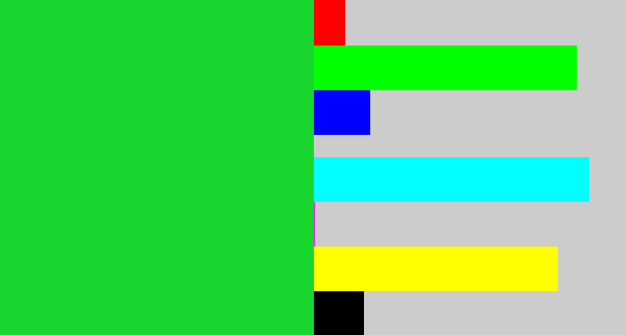 Hex color #19d62f - vibrant green