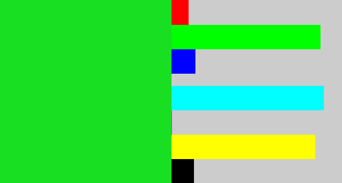 Hex color #19df23 - vibrant green