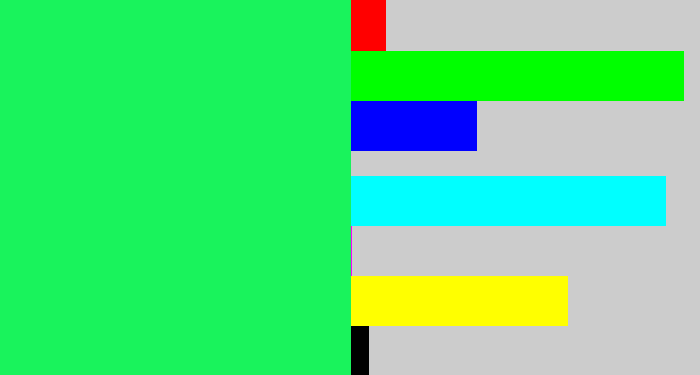 Hex color #19f35c - bright light green