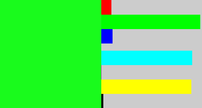 Hex color #19fb1c - electric green