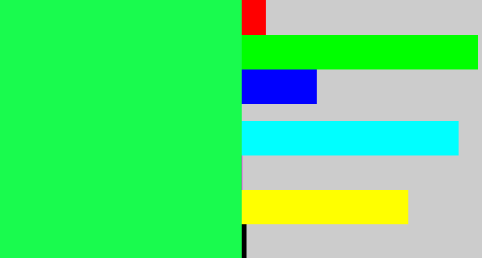 Hex color #19fb4e - bright light green