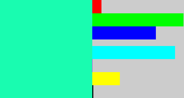 Hex color #19fcb0 - greenish cyan