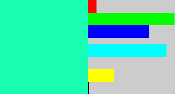 Hex color #19fdb2 - greenish cyan