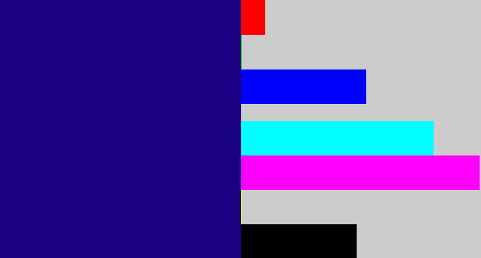 Hex color #1a0184 - deep blue