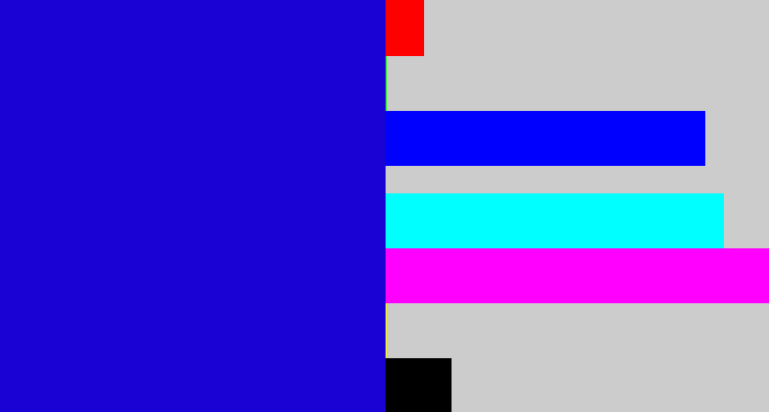 Hex color #1a01d4 - ultramarine blue