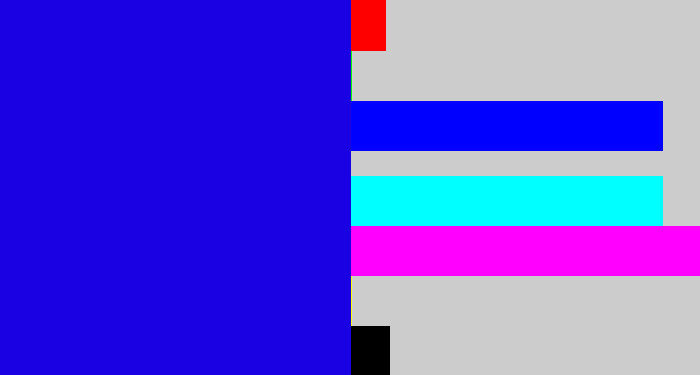 Hex color #1a01e3 - ultramarine blue