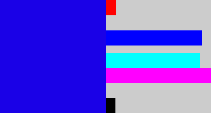 Hex color #1a01e7 - ultramarine blue
