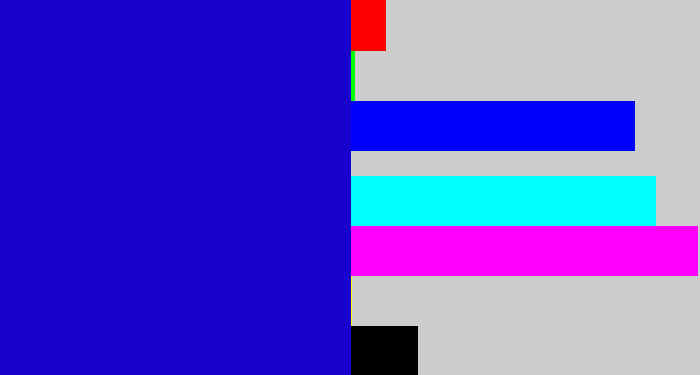 Hex color #1a02ce - ultramarine blue