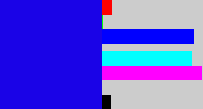 Hex color #1a03e7 - ultramarine blue