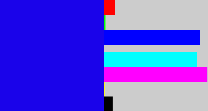 Hex color #1a03ea - ultramarine blue