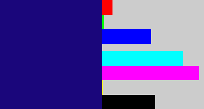 Hex color #1a067b - deep blue