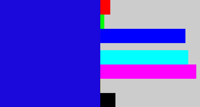 Hex color #1a09da - ultramarine blue