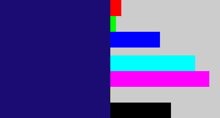 Hex color #1a0c73 - deep blue