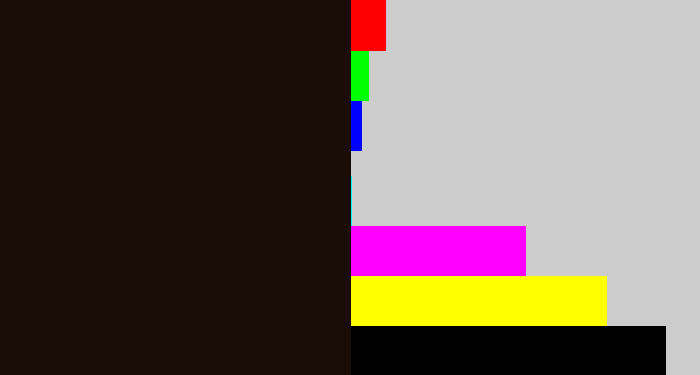 Hex color #1a0d07 - very dark brown