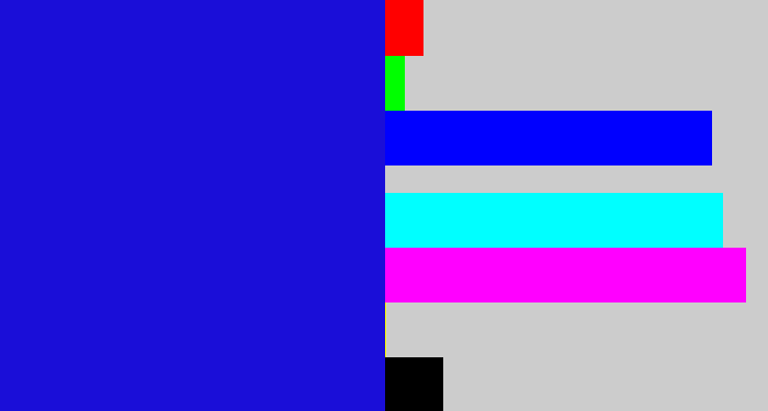 Hex color #1a0ed8 - ultramarine blue
