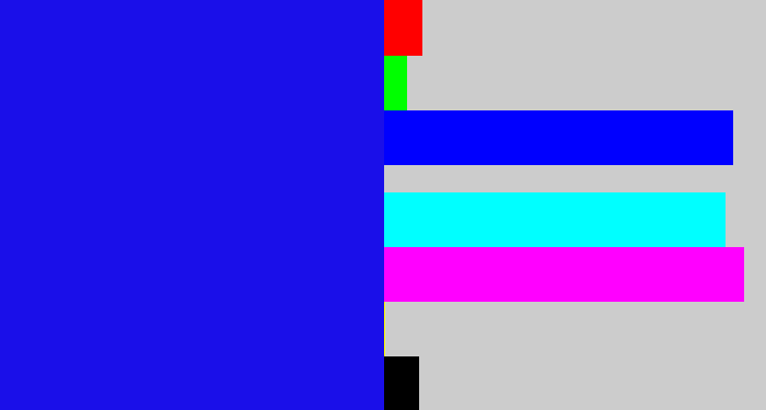 Hex color #1a0fe9 - ultramarine blue