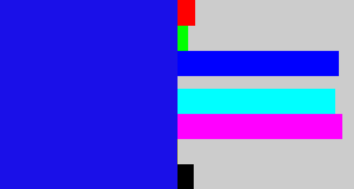 Hex color #1a10e8 - ultramarine blue