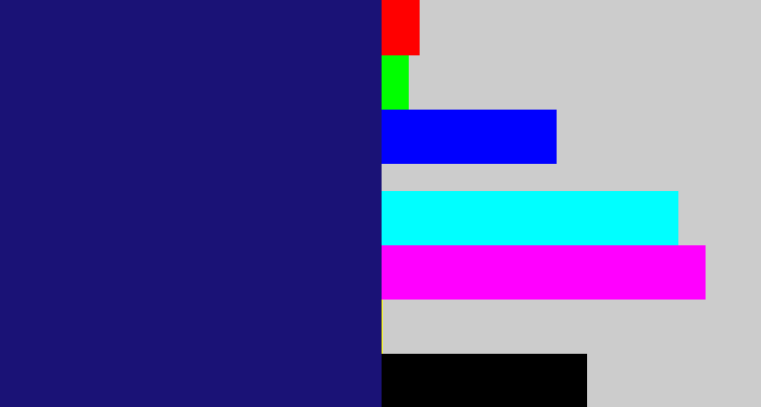 Hex color #1a1276 - deep blue
