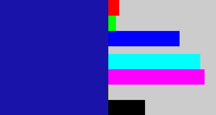 Hex color #1a13a9 - ultramarine