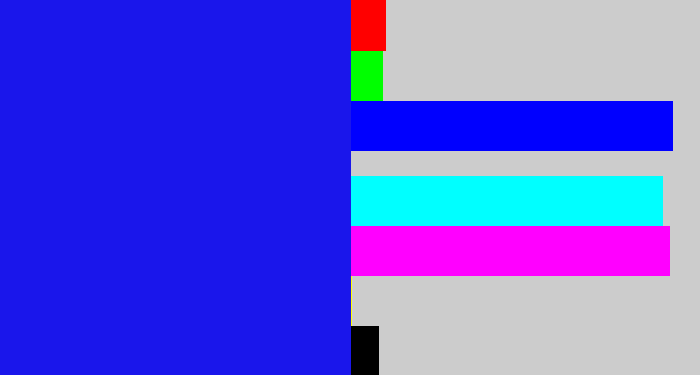 Hex color #1a16eb - ultramarine blue