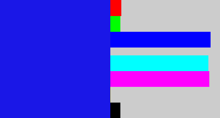 Hex color #1a17e7 - ultramarine blue