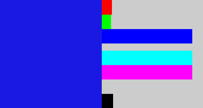 Hex color #1a18e3 - ultramarine blue
