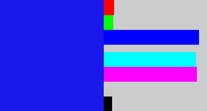 Hex color #1a18eb - ultramarine blue