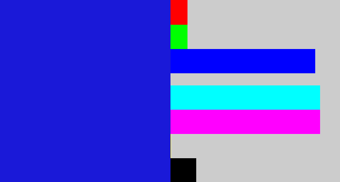 Hex color #1a19d8 - ultramarine blue
