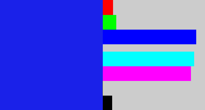 Hex color #1a21e9 - vivid blue