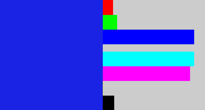 Hex color #1a23e3 - vivid blue