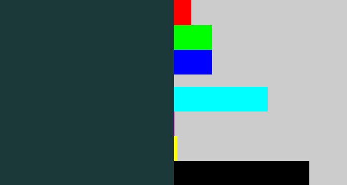 Hex color #1a3938 - dark blue grey