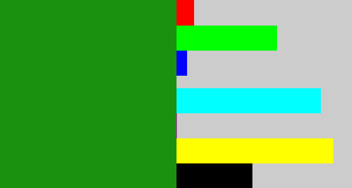 Hex color #1a9210 - true green