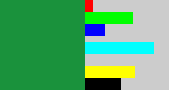 Hex color #1a923c - kelley green