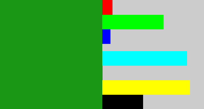 Hex color #1a9815 - green
