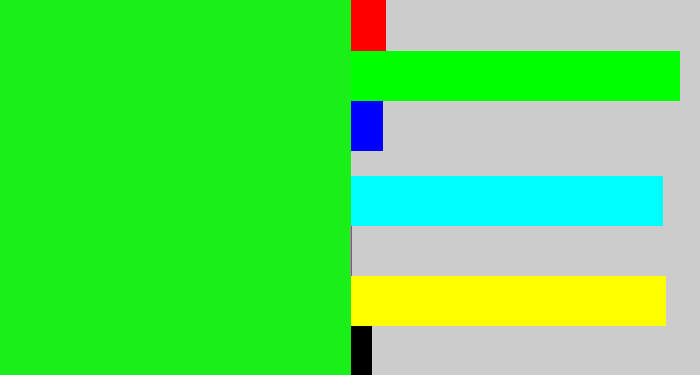 Hex color #1af018 - electric green