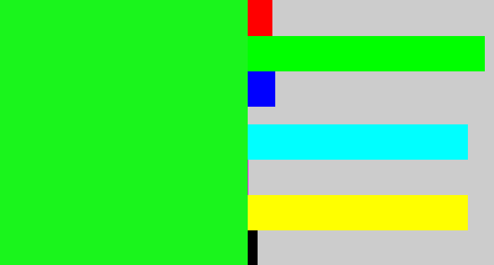 Hex color #1af51c - electric green
