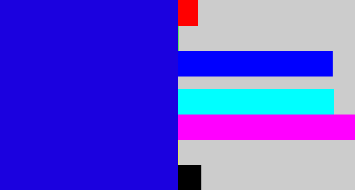 Hex color #1b01df - ultramarine blue
