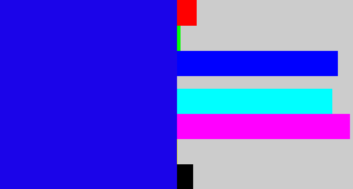Hex color #1b04e9 - ultramarine blue