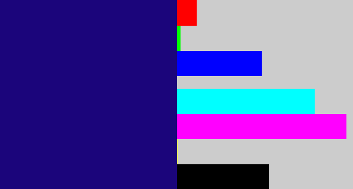 Hex color #1b057b - deep blue