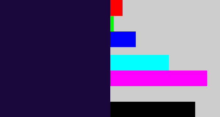 Hex color #1b073a - midnight purple