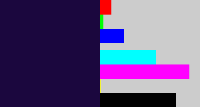 Hex color #1b073e - midnight purple