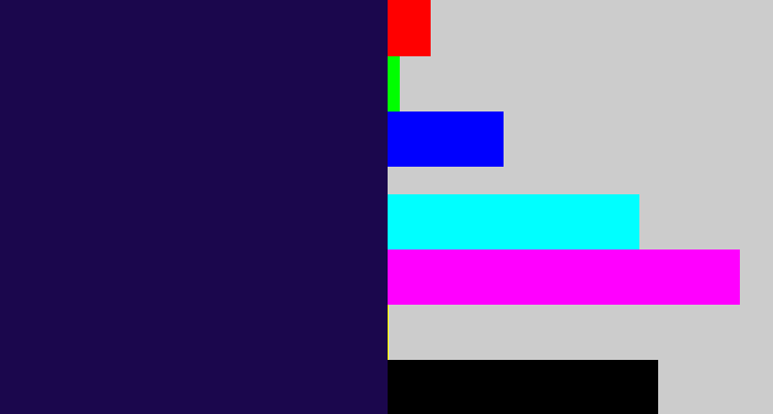 Hex color #1b074d - dark indigo