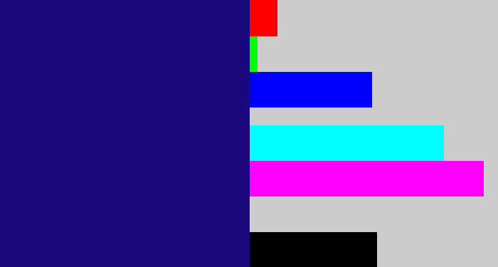 Hex color #1b077c - deep blue